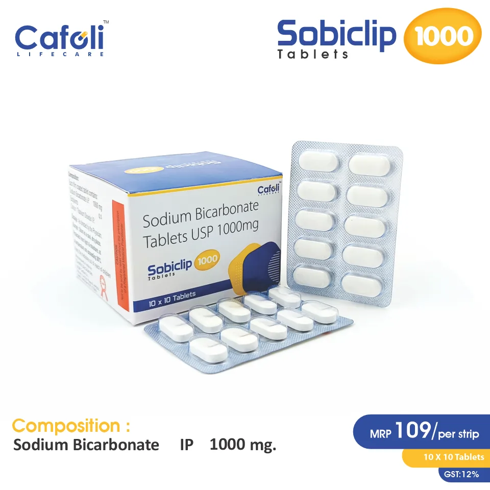 Sodium Bicarbonate (1000mg) Tablet at the best price in PCD Pharma Franchise for Antacid, Acidosis Treatment.